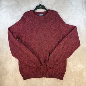 VTG Lands‎ End Men LT Wool Blend Crewneck Sweater Red Marled Knit Fisherman